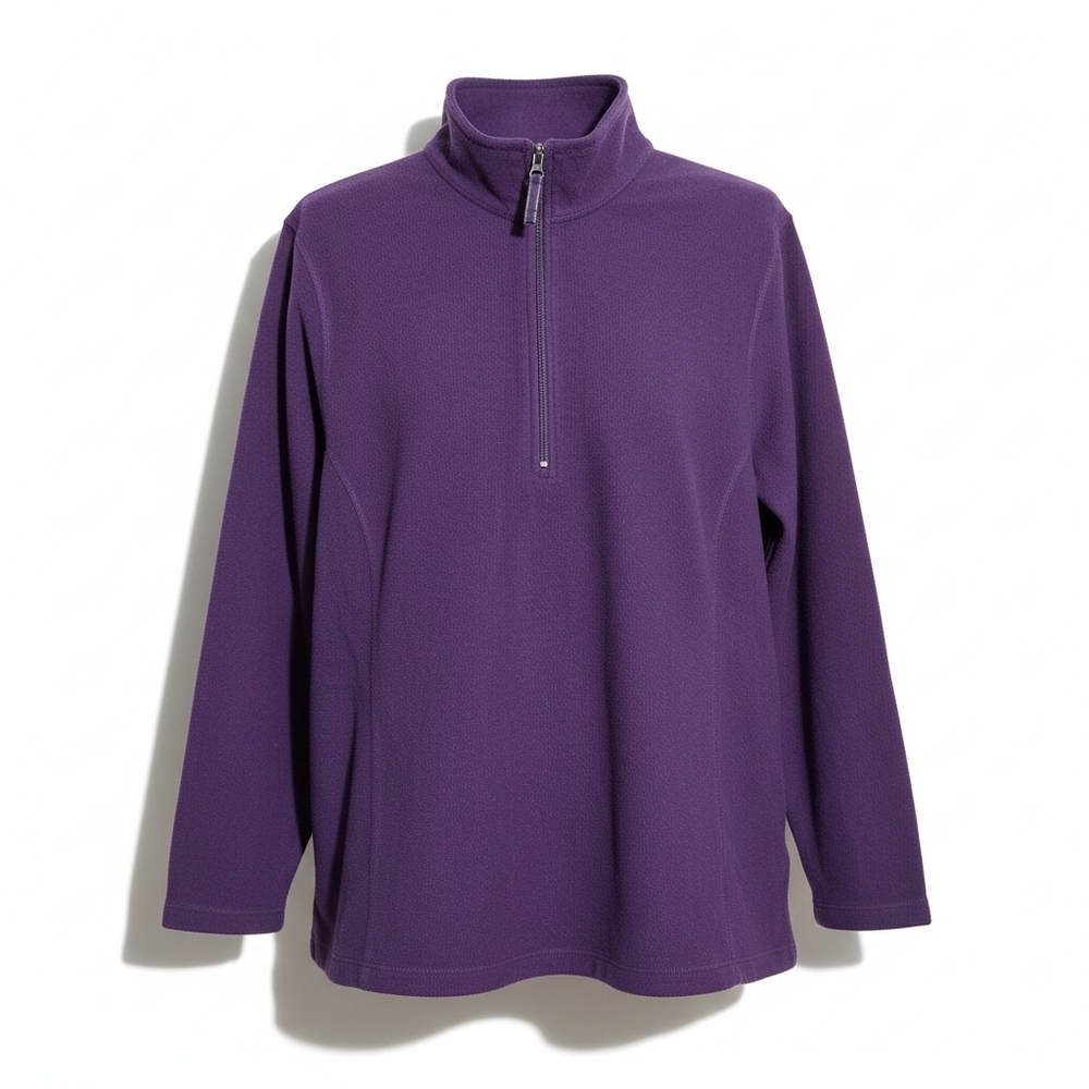 3X Lands' End Rich Purple Quarter Zip Fleece Top